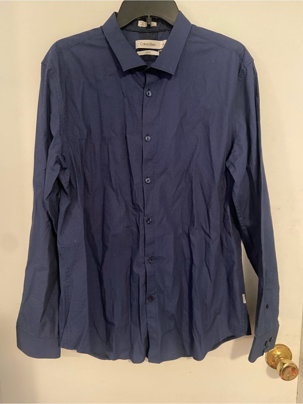 Calvin Klein Men's Dark Blue Microdot Dress Shirt